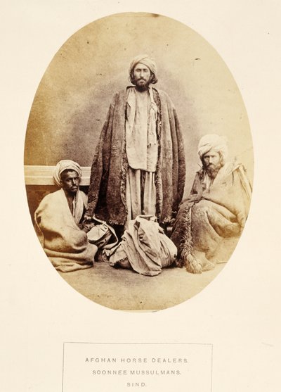 Afghan Horse Dealers, Soonnee Mussulmans, Sind, från The People of India, av J. Forbes Watson, publicerad 1868 (albumtryck) av English Photographer