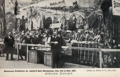 Afrikansk utställning, missionsutställning, St Jamess Hall, Manchester, 6 till 16 februari 1907 (s/v foto) av English Photographer