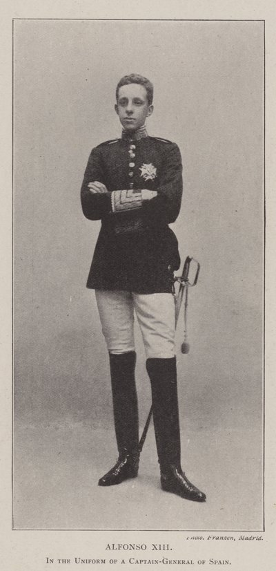 Alfonso XIII, i uniform av en generalkapten i Spanien av English Photographer