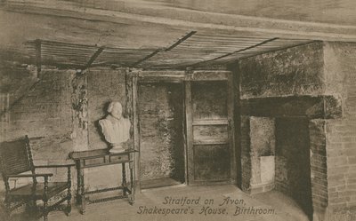 Badrum, Shakespeares hus, Stratford upon Avon. Vykort skickat 1913. av English Photographer