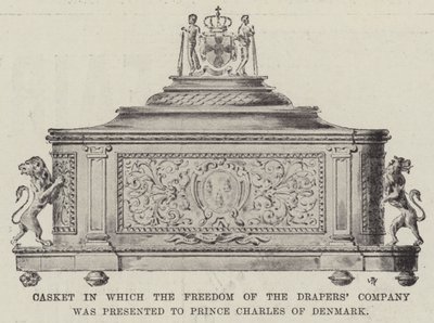 Kist i vilken Freedom of the Drapers Company överlämnades till prins Charles av Danmark av English Photographer