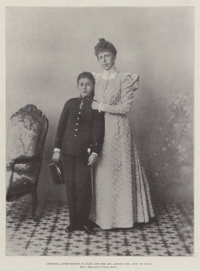Christina, drottning-regent av Spanien, och hennes son, Alfonso XIII, kung av Spanien av English Photographer