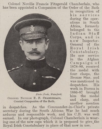 Överste Neville F F Chamberlain, skapade Companion of the Bath av English Photographer
