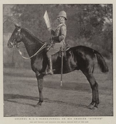 Överste R S S Baden-Powell på sin Charger Aconite av English Photographer