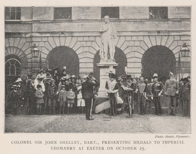 Överste Sir John Shelley, Baronet, överlämnade medaljer till Imperial Yeomanry i Exeter den 25 oktober av English Photographer