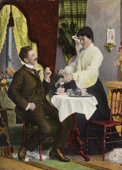 Par som dricker te tillsammans (chromolitho) av English Photographer