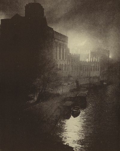 Förstörelse av Yorks medeltida Guildhall av ett tyskt flyganfall under Baedecker Blitz, andra världskriget, april 1942 (s/v foto) av English Photographer