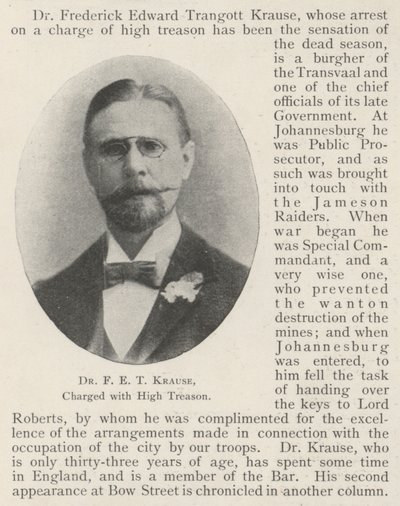 Dr F E T Krause, anklagad för högförräderi av English Photographer