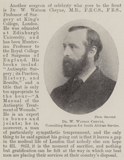 Dr W Watson Cheyne, konsulterande kirurg för sydafrikansk service av English Photographer