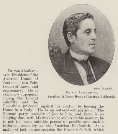 Dr von Abrahamovic, president för underhuset i österrikiska Reichsrath av English Photographer
