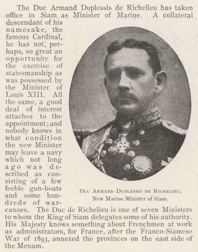 Hertig Armand Duplessis de Richelieu, Siams nya marinminister av English Photographer