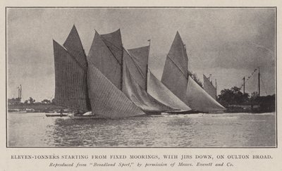 Elva tonare med start från Fixed Moorings, med Jibs ner, på Oulton Broad av English Photographer