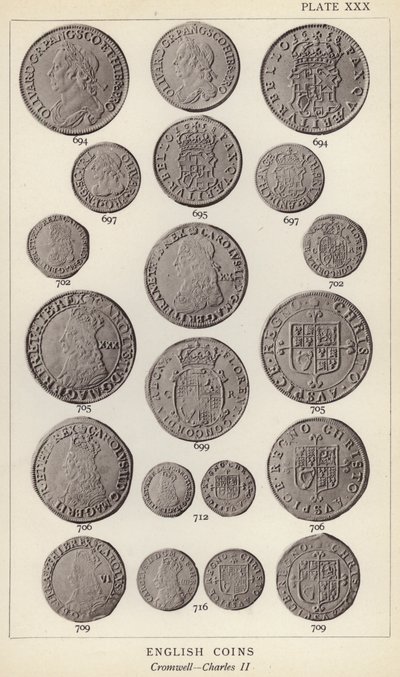 Engelska mynt, Cromwell, Charles II (s/v foto) av English Photographer