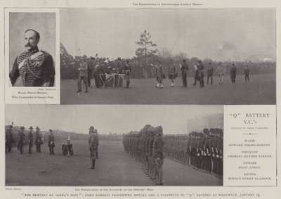 For Bravery på Sannas Post, Lord Roberts presenterar medaljer och en statyett till Q Battery i Woolwich, 13 januari av English Photographer