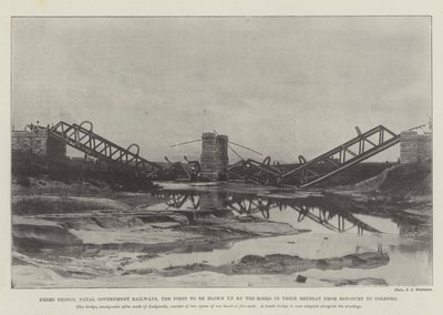 Frere Bridge, Natal Government Railways, den första som sprängdes av boerna i deras reträtt från Estcourt till Colenso av English Photographer