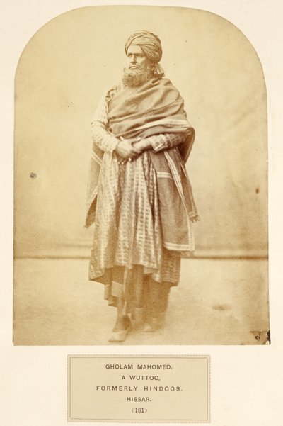 Gholam Mahomed, a Wuttoo, tidigare hinduer, Hissar, från The People of India, av J. Forbes Watson, publicerad 1868 (albumtryck) av English Photographer