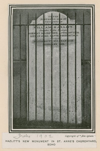 Hazlitts nya monument i St Annes Churchyard, Soho av English Photographer