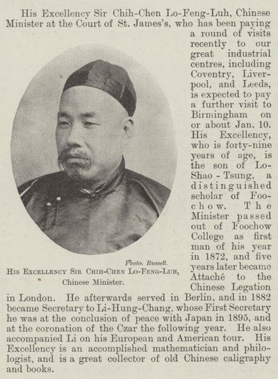 Hans excellens Sir Chih-Chen Lo-Feng-Luh, kinesisk minister av English Photographer