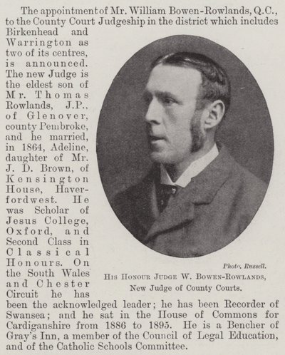 Hans hedersdomare W Bowen-Rowlands, ny domare vid County Courts av English Photographer