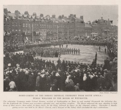 Dorset Imperial Yeomanrys hemkomst från Sydafrika, offentligt välkomnande av borgmästaren i Weymouth av English Photographer