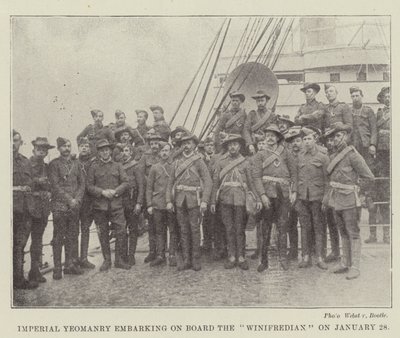 Imperial Yeomanry går ombord på Winifredian den 28 januari av English Photographer
