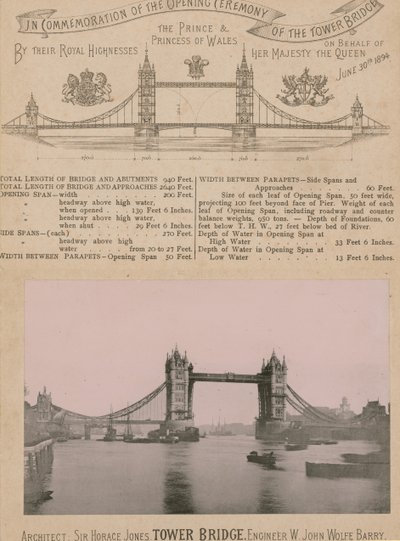 Till minne av öppnandet av Tower Bridge av English Photographer