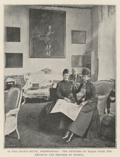 I Czars Study, Fredensborg, prinsessan av Wales med kejsaren och kejsarinnan av Ryssland av English Photographer