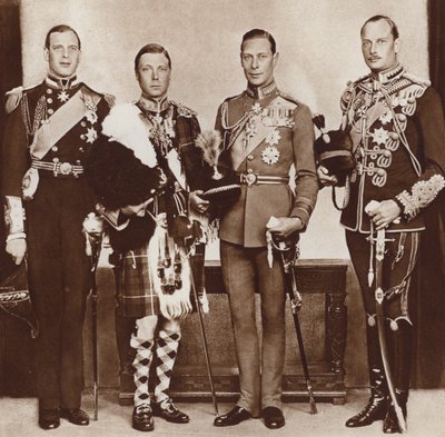 Kung Edward VIII (andra till vänster) och hans bröder (s/v-foto) av English Photographer