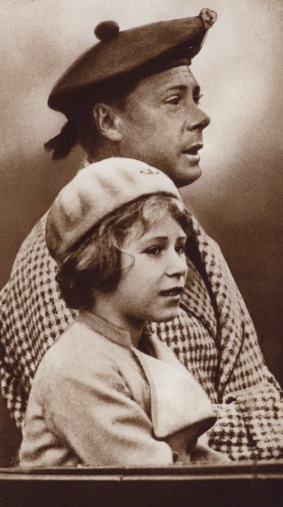 Kung Edward VIII och hans brorsdotter, den blivande drottning Elizabeth II (s/v-foto) av English Photographer