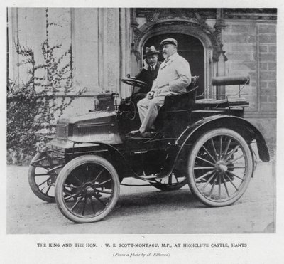 Kung Edward VII med MP, W E Scott-Montagu, på Highcliffe Castle, Hampshire (s/v foto) av English Photographer