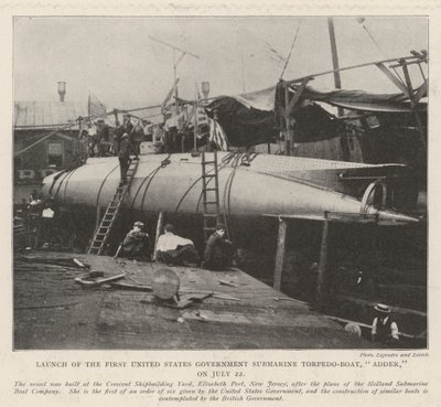 Lansering av Förenta staternas regerings-ubåt Torpedo-Boat, Adder, den 22 juli av English Photographer