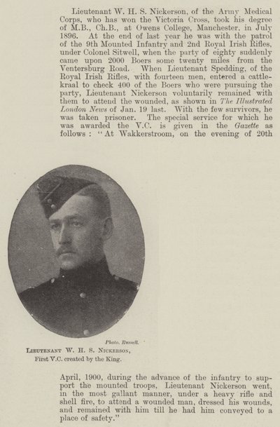 Löjtnant W H S Nickerson, förste VC skapad av kungen av English Photographer