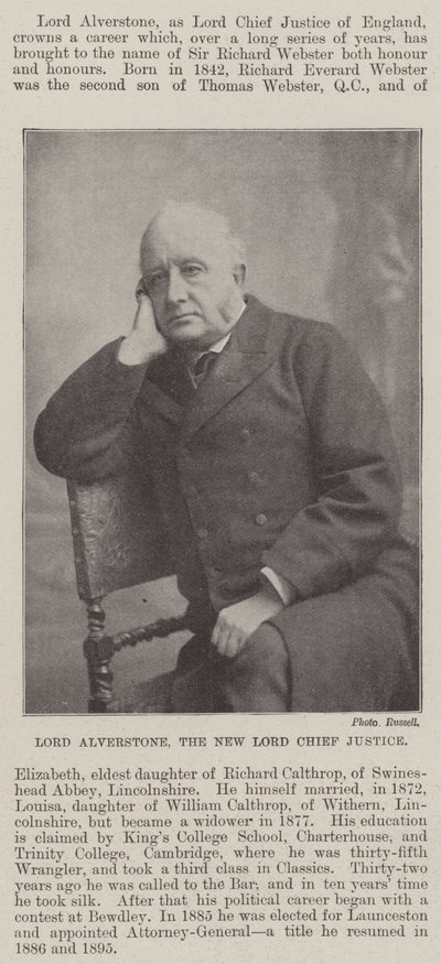 Lord Alverstone, den nya lordchefen av English Photographer