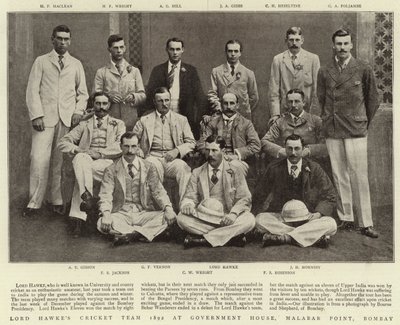 Lord Hawkes Cricket Team 1892 på Government House, Malabar Point, Bombay av English Photographer