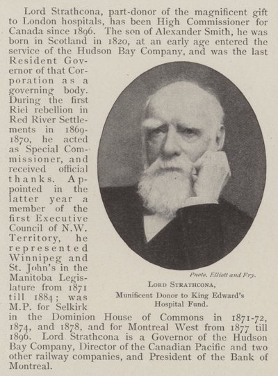 Lord Strathcona, Munificent donator till King Edwards Hospital Fund av English Photographer