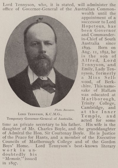 Lord Tennyson, KCMG, Australiens tillfälliga generalguvernör av English Photographer