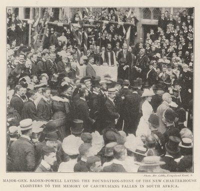 Generalmajor Baden-Powell lägger grundstenen till New Charterhouse Cloisters till minnet av kartusianer stupade i Sydafrika av English Photographer