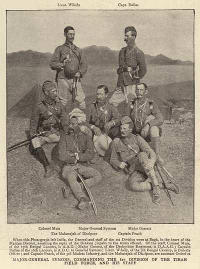 Generalmajor Symons, befälhavande över den första divisionen av Tirah Field Force, och hans stab av English Photographer