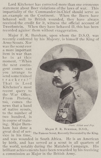 Major FR Burnham, DSO, den berömda scouten, nyligen dekorerad av kungen av English Photographer