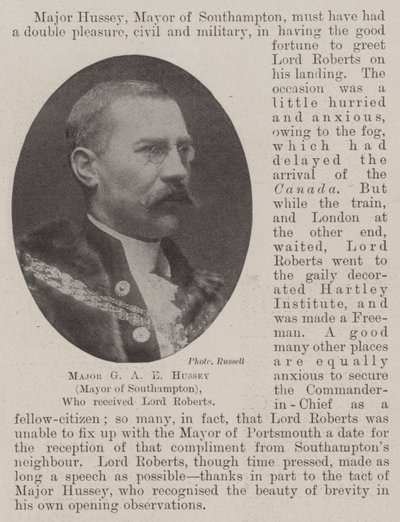 Major GA E Hussey (borgmästare i Southampton), som tog emot Lord Roberts av English Photographer