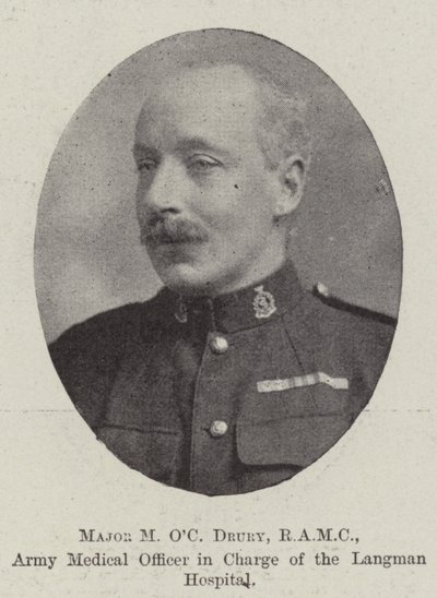 Major M OC Drury, RAMC, Army Medical Officer med ansvar för Langman Hospital av English Photographer