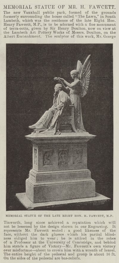 Minnesstaty av Mr H Fawcett av English Photographer