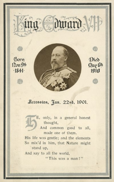 Minneskort, kung Edward VII (s/v-foto) av English Photographer
