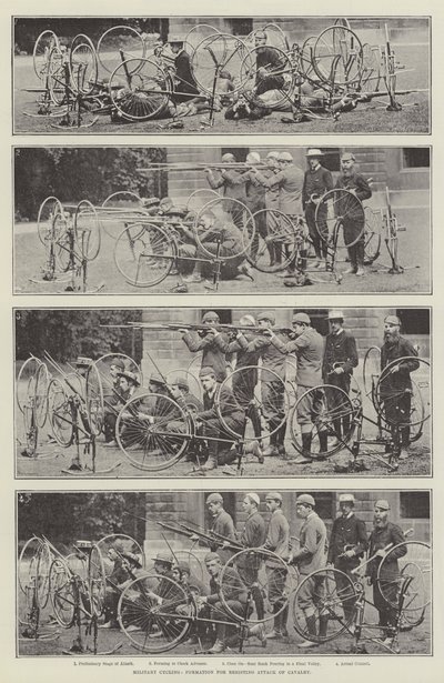 Militär cykling, formation för att motstå attacker från kavalleri av English Photographer
