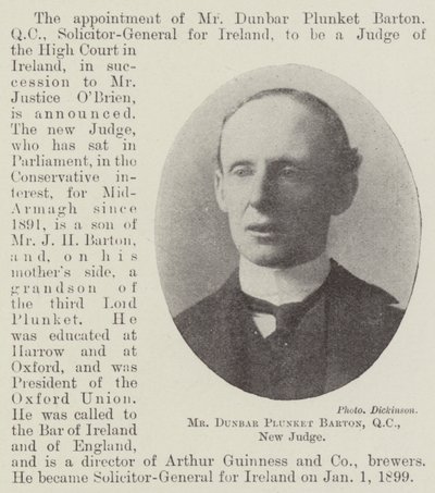 Mr Dunbar Plunket Barton, QC, ny domare av English Photographer