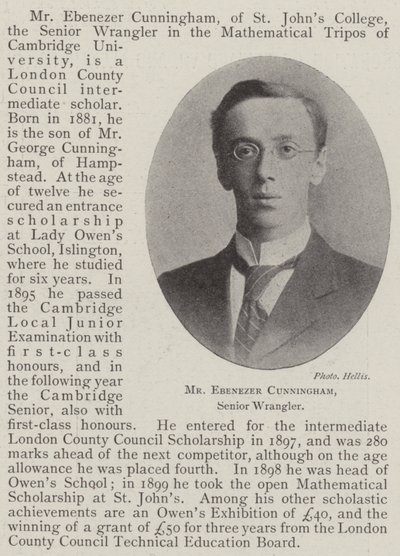 Mr Ebenezer Cunningham, senior Wrangler av English Photographer