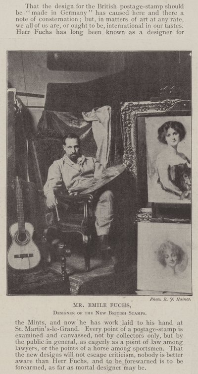 Emile Fuchs, designer av de nya brittiska frimärkena av English Photographer