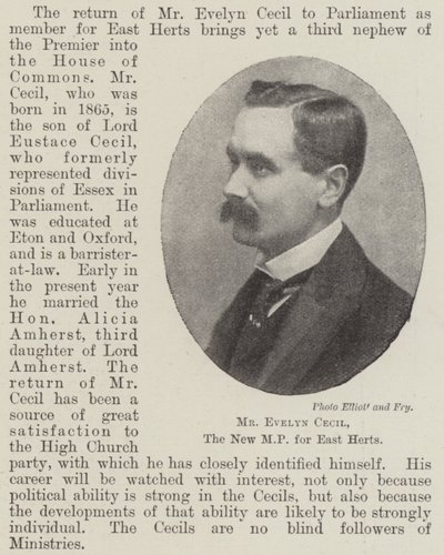 Mr Evelyn Cecil, den nya parlamentsledamoten för East Herts av English Photographer
