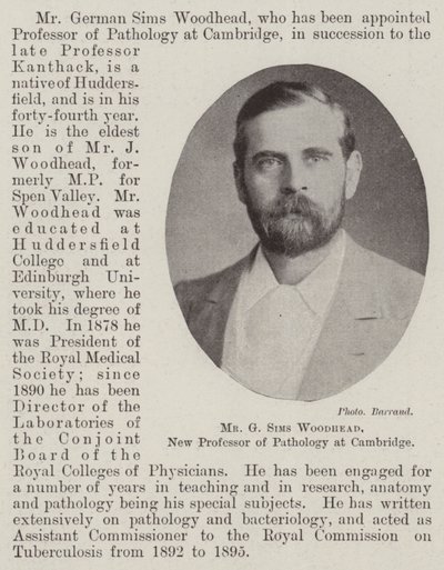 Mr G Sims Woodhead, ny professor i patologi vid Cambridge av English Photographer