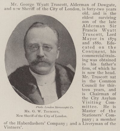 Mr G W Truscott, ny sheriff i London City av English Photographer